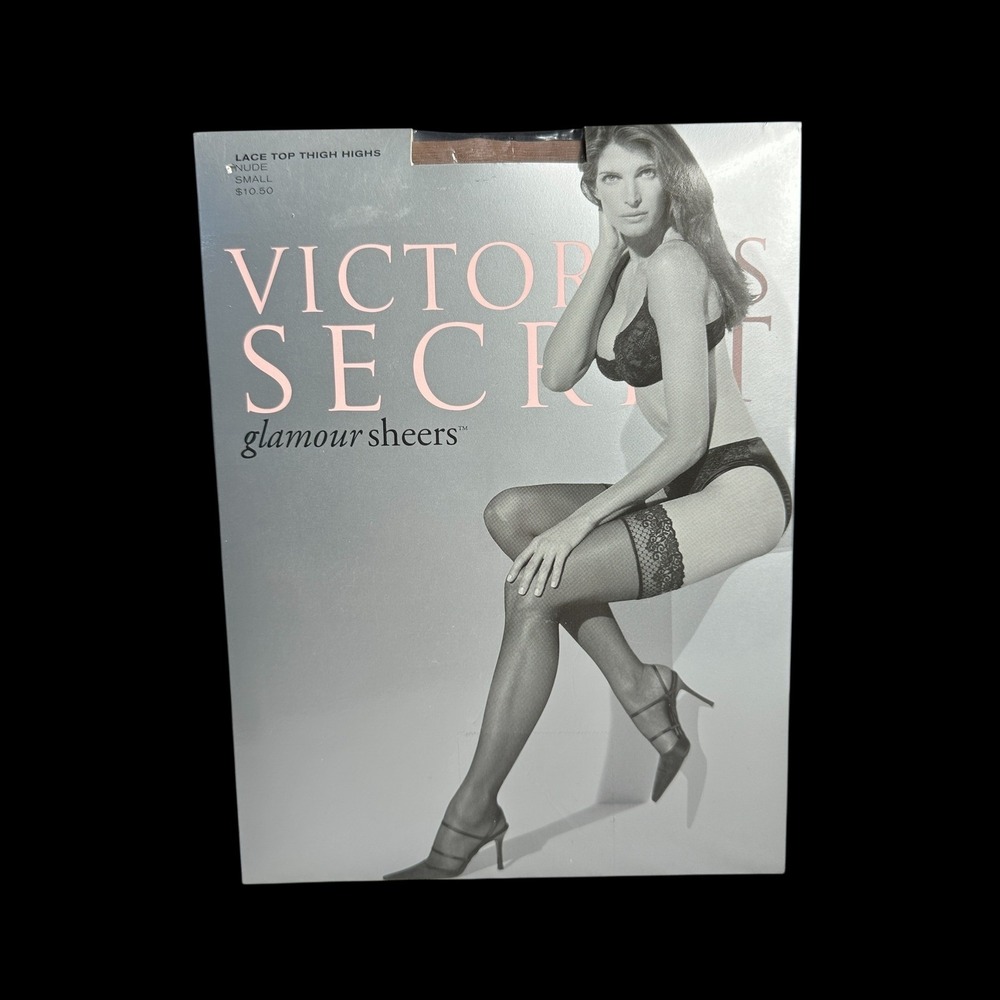 Vintage Victorias Secret Glamour Sheers Lace Top Thigh Highs Nude‎ Small 7837
